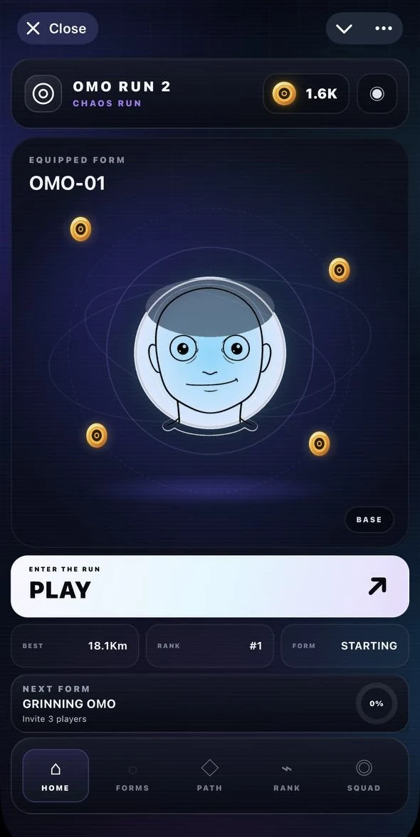 OMO Run 2 home screen